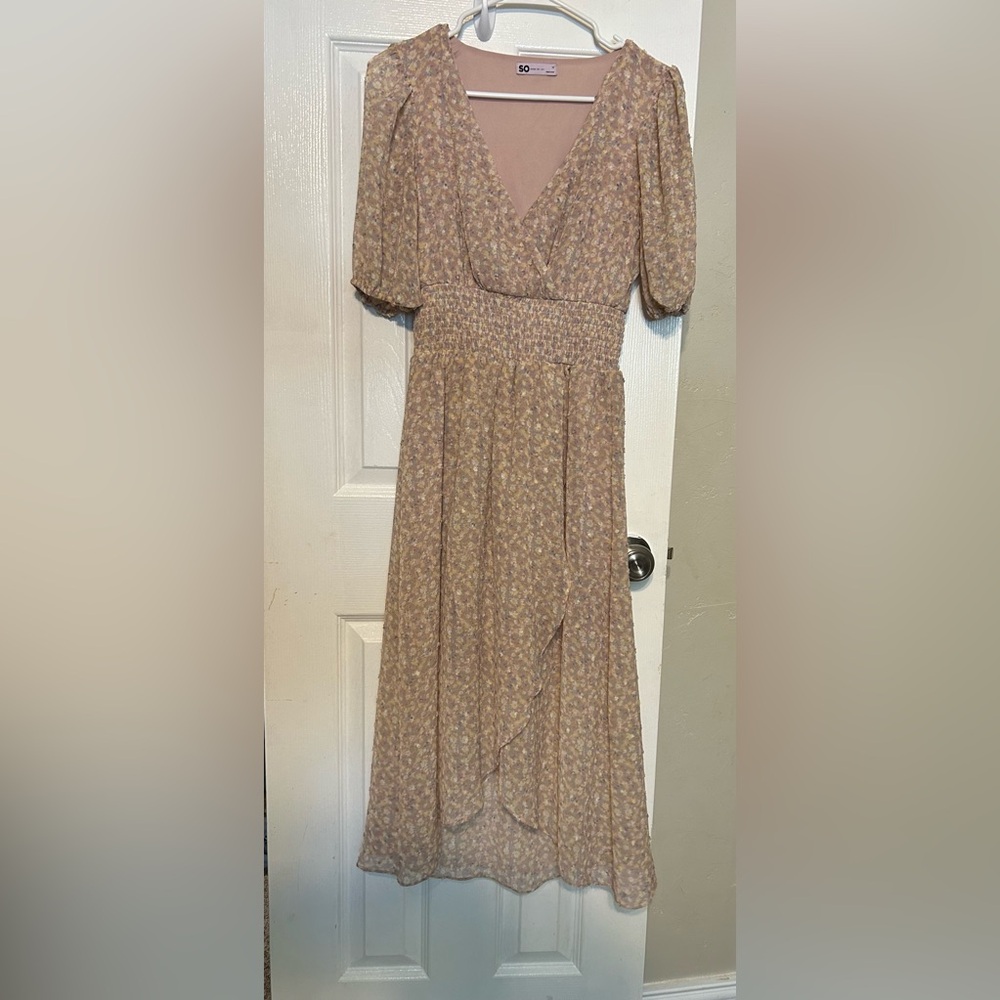 Floral Wrap Dress with Smocked Waistline